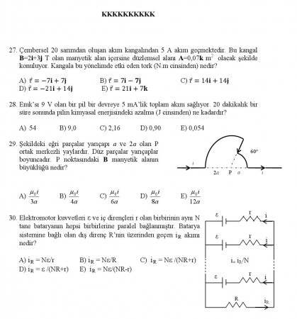 Fizik -2 Arasınav Soruları ve Cevapları