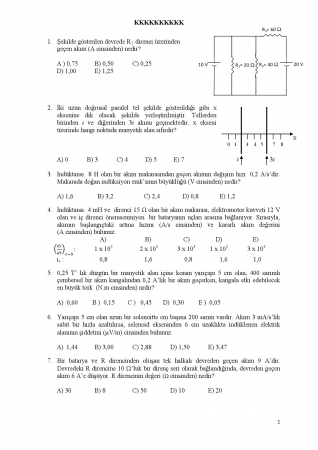 Fizik -2 Arasınav Soruları ve Cevapları