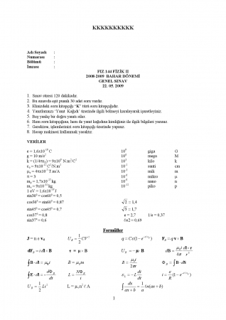 Fizik -2 Genel Sınav Soruları ve Cevapları