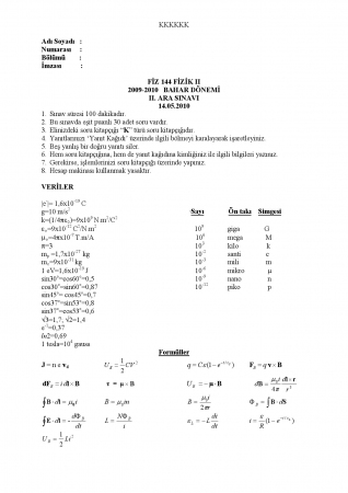 Fizik -2 Arasınav Soruları