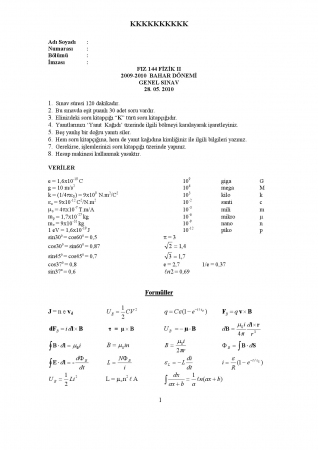 Fizik -2 Final Soruları 