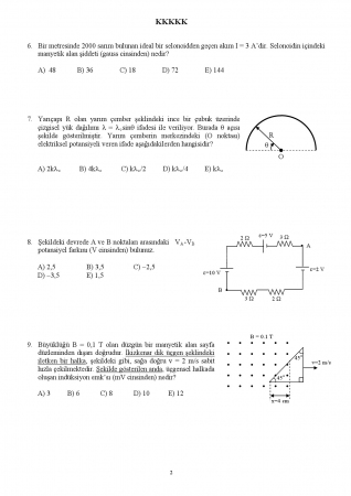 Fizik -2 Genel Sınav Soruları