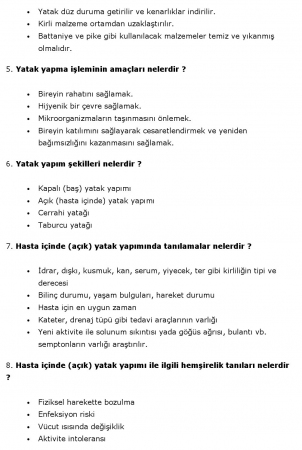 Hemşirelik Esasları Çalışma Soruları