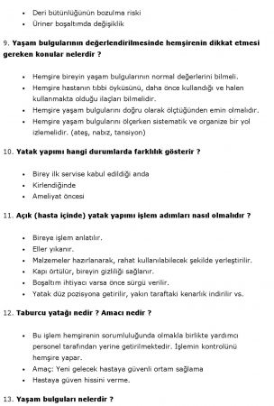 Hemşirelik Esasları Çalışma Soruları