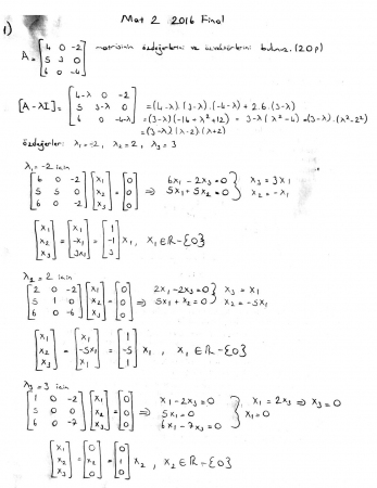 Matematik -2 Final Soruları ve Cevapları