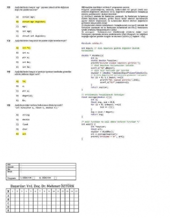 Bilgisayar Programlama Dersi Final Soruları ve Cevapları