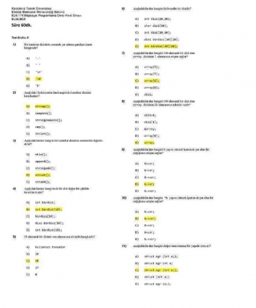 Bilgisayar Programlama Dersi Final Soruları ve Cevapları