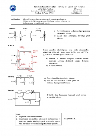 Elektrik Elektronik Mühendisliğinin Temelleri Arasınav -2 Soruları