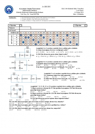 Elektrik Elektronik Mühendisliğinin Temelleri Arasınav -1 Soruları