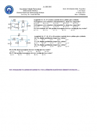 Elektrik Elektronik Mühendisliğinin Temelleri Arasınav -1 Soruları