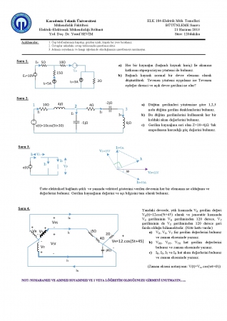Elektrik Elektronik Mühendisliğinin Temelleri Bütünleme Soruları