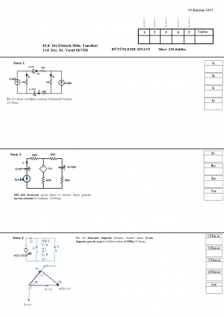 Elektrik Elektronik Mühendisliğinin Temelleri Bütünleme Soruları