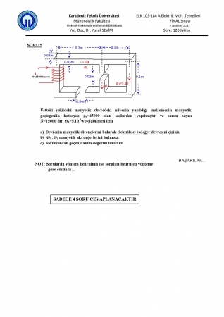 Elektrik Elektronik Mühendisliğinin Temelleri Final Soruları