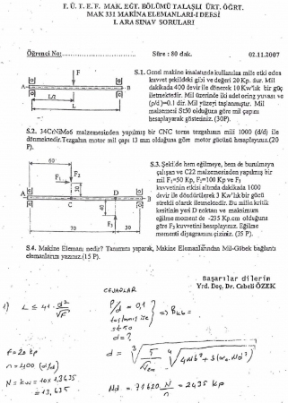 Makina Elemanları -1 Arasınav -1 Soruları