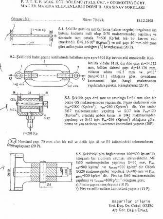 Makina Elemanları -1 Arasınav -2 Soruları ve Cevapları