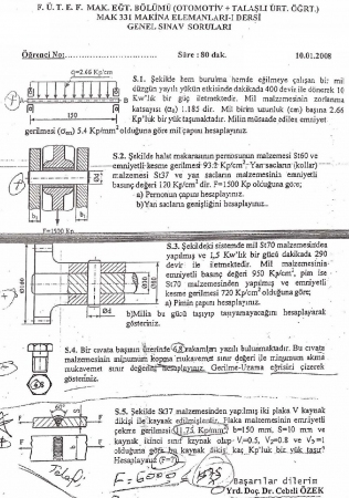 Makina Elemanları -1 Genel Sınav Soruları