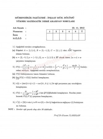 Yüksek Matematik Ara Sınav Soruları