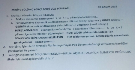 Bütçe Dersi Vize Soruları