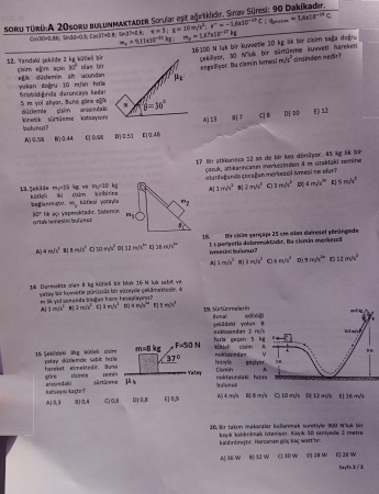 Fizik -1 Genel Sınav Soruları