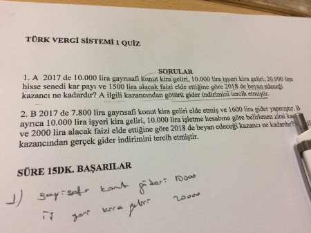 Türk Vergi Sistemi Dersi Quiz Soruları