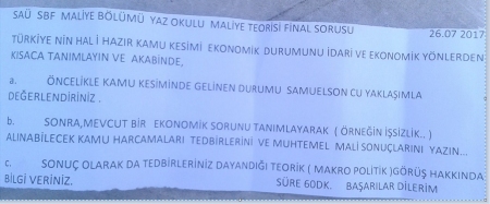 Maliye Teorisi Dersi Yaz Okulu Final Soruları 