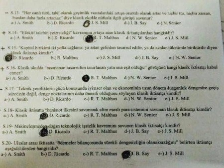 İktisadi Düşünce Tarihi Dersi Soruları