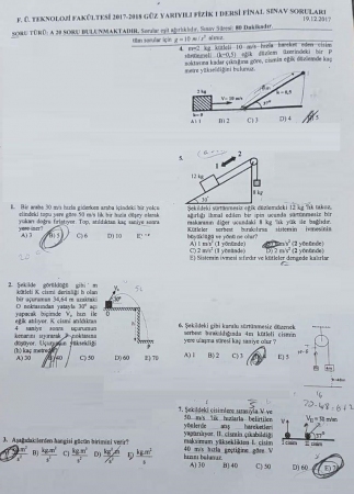 Fizik -1 Final Soruları ve Çözümleri