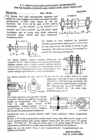 Makina Elemanları -1 Final Soruları 2016