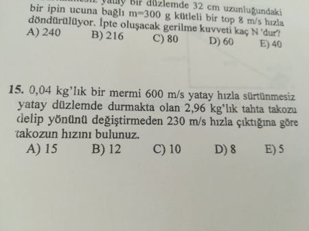 Fizik -1 Bütünleme Soruları -2018