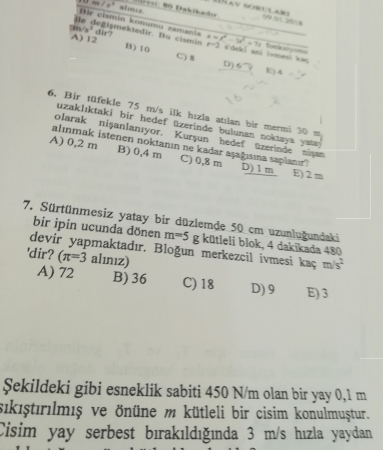 Fizik -1 Bütünleme Soruları -2018