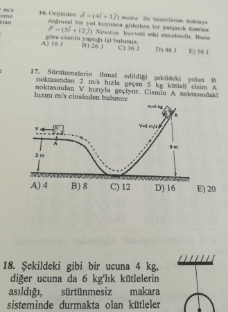 Fizik -1 Bütünleme Soruları -2018
