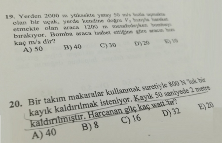 Fizik -1 Bütünleme Soruları -2018