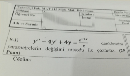 Mühendislik Matematiği Bütünleme Soruları -2018