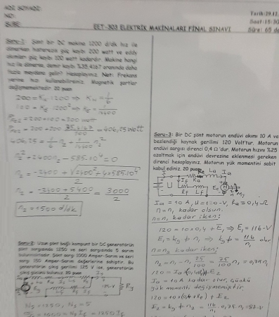 Elektrik  Makinaları-1 Final Soruları ve Cevapları -2017