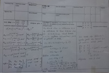 Lineer Cebir Bütünleme Soruları ve Cevapları -2018