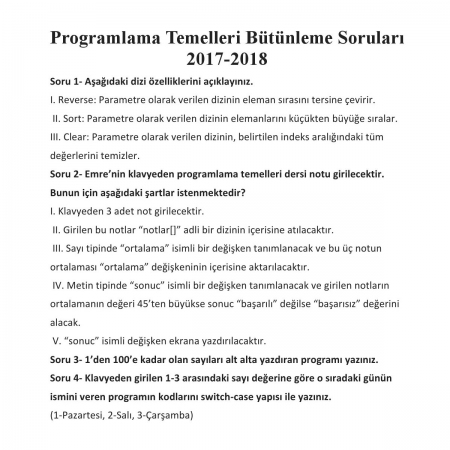 Programlama Temelleri Dersi Bütünleme Soruları ve Cevapları -2018