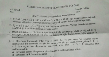 Mantık Devreleri Dersi Final Soruları