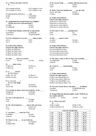 İngilizce -1 Dersi Vize Soruları