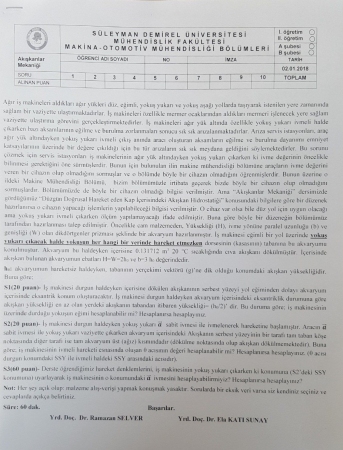 Akışkanlar Mekaniği Dersi Final Soruları ve Çözümleri -2018