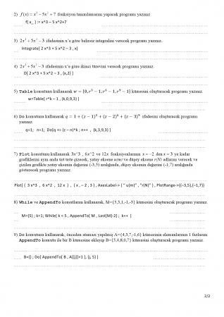 Bil. Des. Sembolik Matematik Final Soruları ve Cevapları