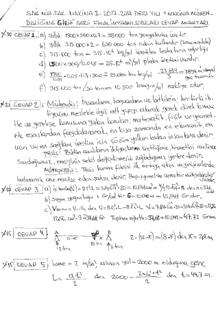 Makine Mühendisliğine Giriş Final Soruları ve Cevapları -2018