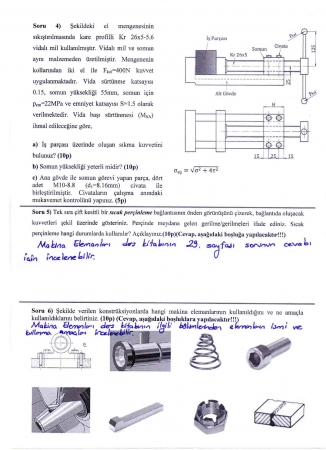 Makine Elemanları -1 Final Soruları ve Cevapları -2018