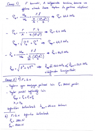 Makine Elemanları -1 Final Soruları ve Cevapları -2018