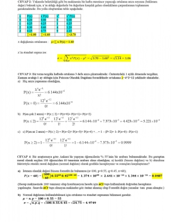 Mühendislikte İstatistik Dersi Final Soruları ve Cevapları -2017