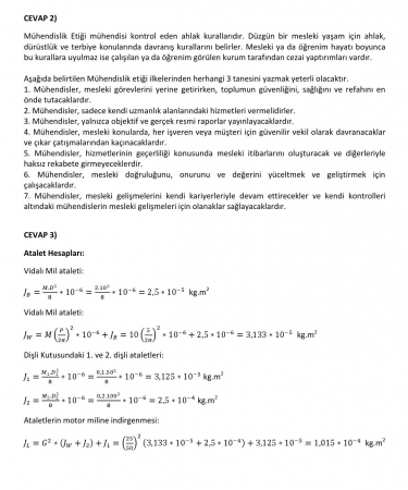 Mühendislik Tasarımı -1 Vize Soruları ve Cevapları -2017