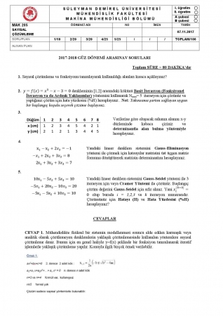 Sayısal Çözümleme Dersi Vize Soruları ve Cevapları -2017