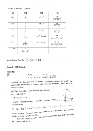 Sistem Dinamiği ve Kontrol Dersi Vize Soruları ve Cevapları 