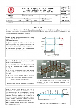 Statik Dersi Final Soruları ve Cevapları -2017