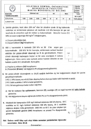 Termodinamik Dersi Vize Soruları ve Cevapları -2017