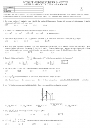 Genel Matematik Dersi Vize Soruları ve Cevapları 